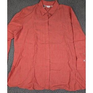Richard Malcolm 100% Irish Linen Button Up Shirt Sz 2X Long Sleeve Top Orange